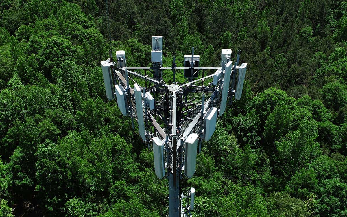 Drone performing a cell tower inspection