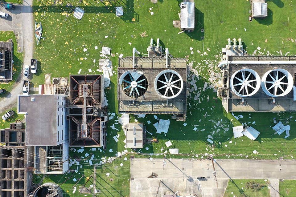 Drone surveying a disaster site