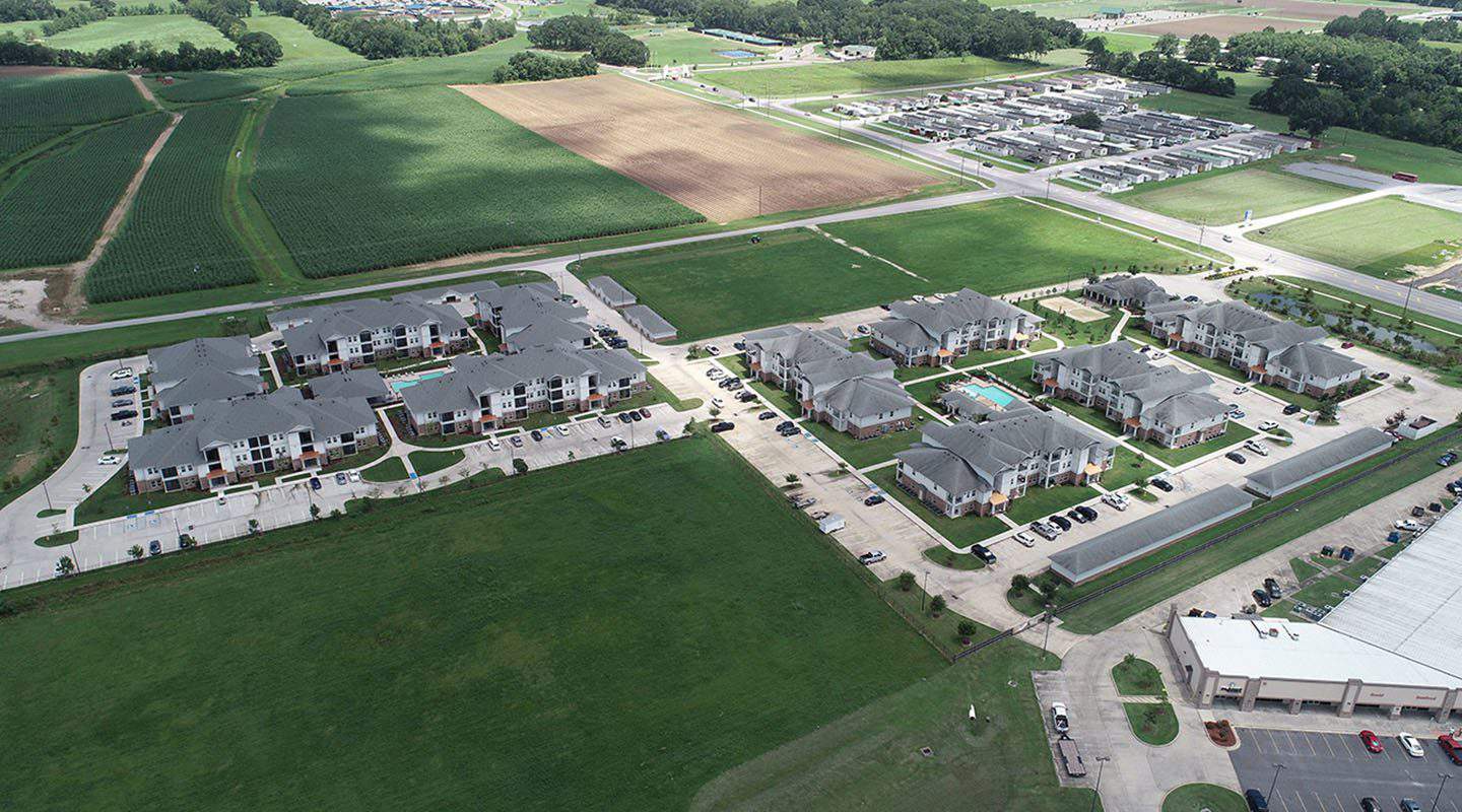 An aerial view of a residential area