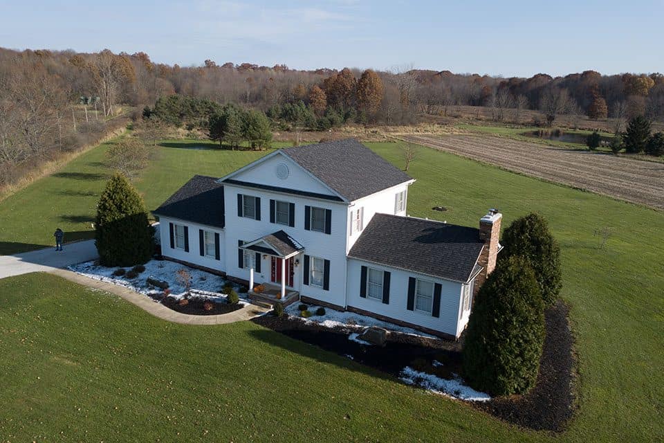 A real estate drone image of a house