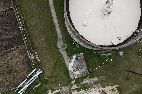 Drone view of a wastewater treatment plant