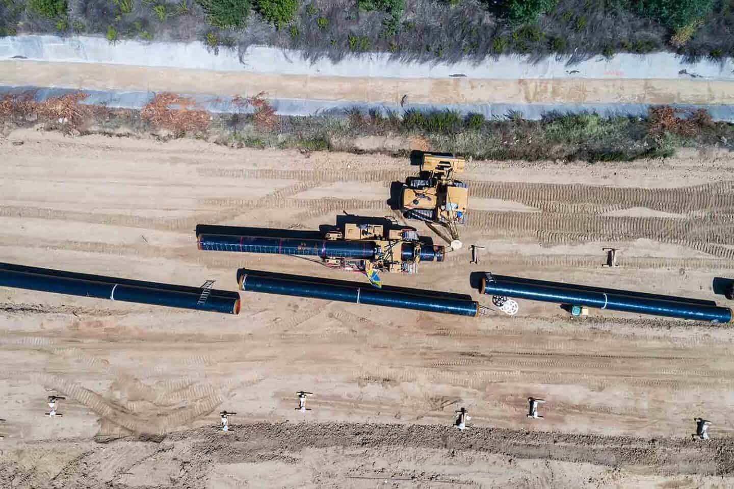 Overhead view of pipeline construction