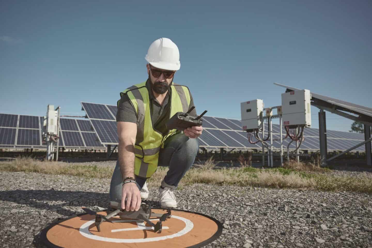 Pilot placing a drone for takeoff