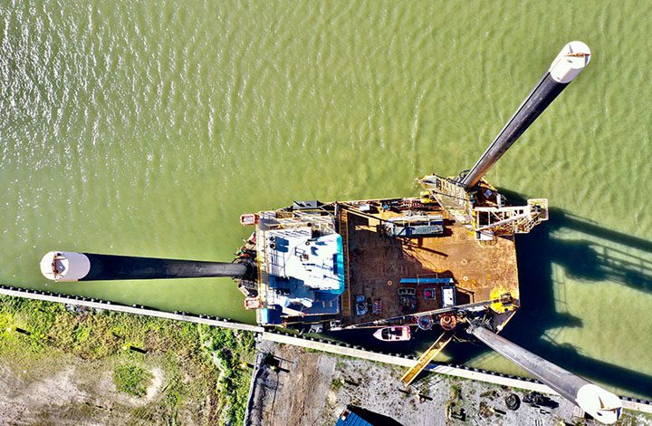 Drone footage taken at a port near Baton Rouge, LA